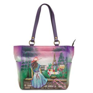 ANUSCHKA multi Leather Hand Painted Paris Girl Tote